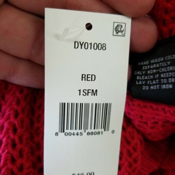 DKNY Red Open-Knit Blocked Scarf Open Weave COZY NEW gift holiday Unisex - Picture 3 of 4